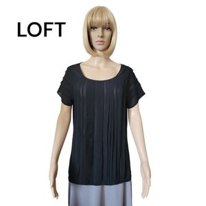 LOFT Ann Taylor SS Pleated Front Sheer Blouse/ Top, M, Black, NOWT